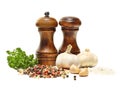 Salt and pepper shaker, garlic, parsley Royalty Free Stock Photo