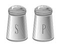 Salt and pepper shakers in engraving style