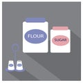 Salt and pepper shakers, flour and sugar