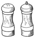 Salt and pepper shakers sketch. Food condiment