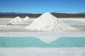 Salt piles and water pool on Salinas Grandes Royalty Free Stock Photo