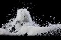 Salt powder pour fall in bowl, white Salt crystal cook abstract cloud fly. Ground salt splash in air, food object element design.