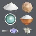 Salt realistic. Product ingredients for cuisine gourmet kitchen items for preparing food decent vector salt pictures set