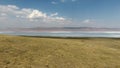 Aerial Pink Colored Salt Lake Shore