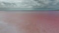 Aerial Pink Colored Salt Lake Shore