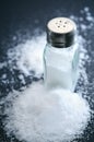 Salt and salt shaker, glass, seasoning, saltiness Royalty Free Stock Photo