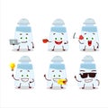 Salt shaker cartoon character with various types of business emoticons
