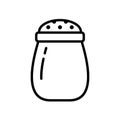 Salt shaker. Linear icon of kitchen utensils, spice jar. Black simple illustration of perforated container for sprinkling salt.