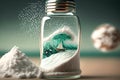 Salt shaker with sea salt. Sea wave inside of glass saltshaker. Generative AI