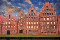Salt storehouses of Lubeck at night Royalty Free Stock Photo