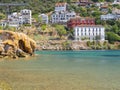 Salt surges of hot springs and architecture Greek spa resort with the hot springs of Loutra-Edipsou on the island of Evia Euboea