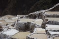The salt terraces of Maras Cusco the snowcapped Salkantay Andes mountain peak in the background, Sacred Valley of the Inca, Royalty Free Stock Photo