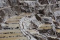 The salt terraces of Maras Cusco the snowcapped Salkantay Andes mountain peak in the background, Sacred Valley of the Inca, Royalty Free Stock Photo