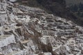 The salt terraces of Maras Cusco the snowcapped Salkantay Andes mountain peak in the background, Sacred Valley of the Inca, Royalty Free Stock Photo