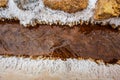 Salt terraces of Maras Salineras de Maras in the Andes mountain range in the region of Cusco, Peru, Sacred Valley. One of the