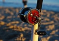 Salt water fishing rig on the beach Royalty Free Stock Photo