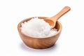 Salt in wooden bowl , Pure natural sea salt , isolated on white background. Royalty Free Stock Photo