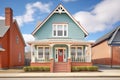 saltbox house with red brick facade and white trim Royalty Free Stock Photo