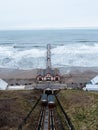 Aerial view of the Saltburn Funicular cliff lift with pier and North Sea Royalty Free Stock Photo
