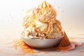 Salted caramel ice cream, beautifully colored with strong palette pastel colors in a beautiful summer mesmerizing style