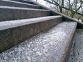 Salted concrete stairs winter in Denmark - prevention of ice formation