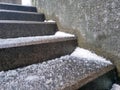 Salted concrete stairs winter in Denmark - prevention of ice formation