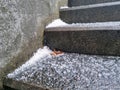 Salted concrete stairs winter in Denmark - prevention of ice formation