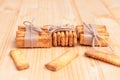 Salted crackers chained with string