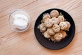 Salted crispy integral crackers with sunflower and pumpkin seeds with Creme Fraiche Royalty Free Stock Photo