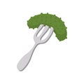 Salted cucumber on a fork icon in, cartoon style