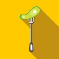 Salted cucumber on a fork icon, flat style