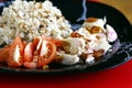 Salted duck egg, sliced tomato and fried rice on a plate Royalty Free Stock Photo