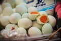 Salted duck eggs for sale in the fresh market. The preservation Royalty Free Stock Photo