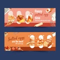 Salted egg Banner design with bread, choux cream, boiled egg watercolor illustration