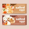 Salted egg Banner design with butter, honey, pancake watercolor illustration