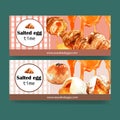 Salted egg Banner design with caramel, croissant, choux cream watercolor illustration