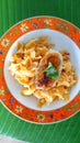 Salted egg pasta with fried breaded oysters