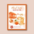 Salted egg Poster design with Chinese pastry, pie, cream watercolor illustration