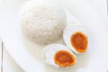 Salted egg served with rice Royalty Free Stock Photo