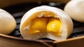 Salted egg yolk steamed bun. Generative AI Royalty Free Stock Photo