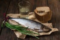 Salted herring, vodka, green onions and black bread