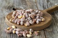 Salted peanuts on wood floor. bulk peanut kernels Royalty Free Stock Photo