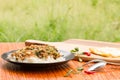 Salted pork with chili & Basil leaves Food thailand Royalty Free Stock Photo