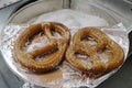 Salted Pretzel at street cart in New York Royalty Free Stock Photo