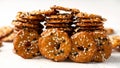 Salted Pretzel thins with black white sesame seeds Royalty Free Stock Photo