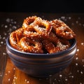 Salted pretzels in bowl