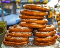 Salted Pretzels at street cart in New York Royalty Free Stock Photo