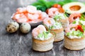 Salted puff pastry stuffed with cream cheese and prawns