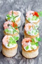 Salted puff pastry stuffed with cream cheese and prawns