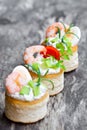 Salted puff pastry stuffed with cream cheese and prawns